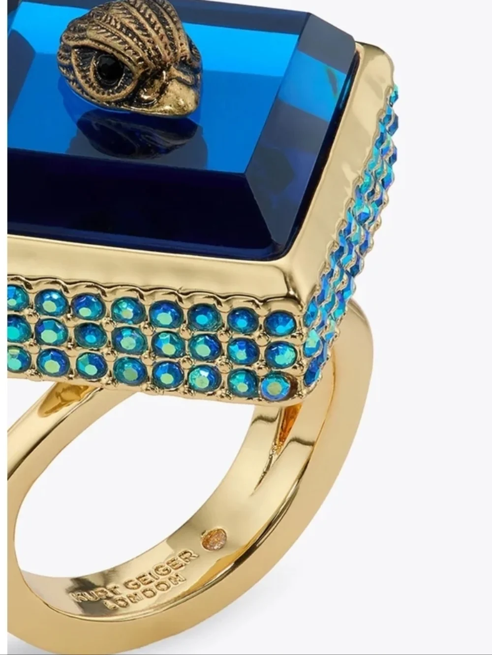 Kurt GEIGER LONDON Square Stone Cocktail Ring BLUE Sz 9. NWT - Picture 3 of 7